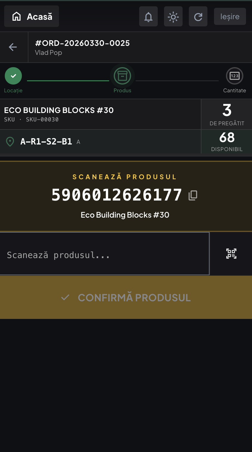 Scanning the product barcode from the picking screen